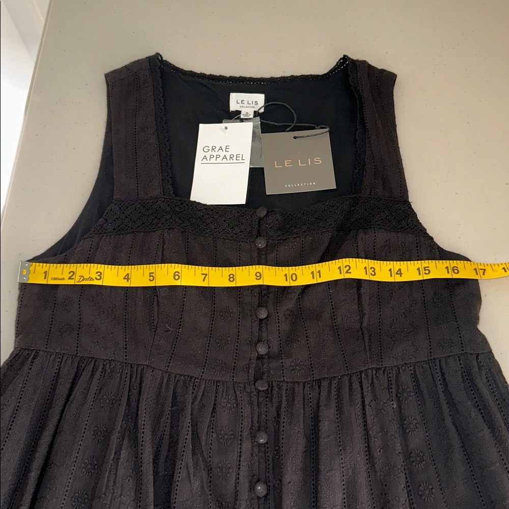 NWT 100% Cotton Le Lis Black Button-Front Mini Dress Size Small. - Picture 7 of 13
